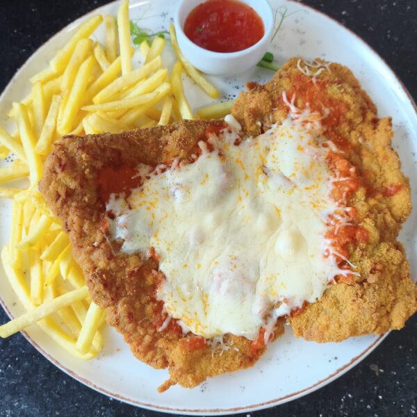 Giant pork schnitzel with cheese